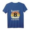 Kinder 8 Jahre alt Geburtstags-T-Shirt - Legendäres Design für Kinder geboren 2015, Perfekt für Jungen und Mädchen zum 8. Geburtstag