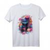 Niedliches Katze in bunten Blumen T-Shirt – Modische Tier- und Naturmotive für Kinder und Erwachsene