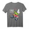 Kinder Geburtstag T-Shirt für 4 Jahre Dinosaurier & Monster Truck – Jungen und Mädchen, klassisch geschnitten, doppelt genähter Saum