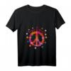 Damen Love Peace 60er 70er 50er Jahre Hippie-Kostüm T-Shirt mit V-Ausschnitt – Farbenfrohes Retro Outift für Karneval, Fasching & Motto-Party