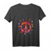 Damen Love Peace 60er 70er 50er Jahre Hippie-Kostüm T-Shirt mit V-Ausschnitt – Farbenfrohes Retro Outift für Karneval, Fasching & Motto-Party