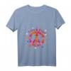 Damen Love Peace 60er 70er 50er Jahre Hippie-Kostüm T-Shirt mit V-Ausschnitt – Farbenfrohes Retro Outift für Karneval, Fasching & Motto-Party