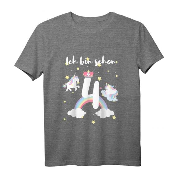 Kinder Mädchen Ich bin 4 Jahre alt Einhorn T-Shirt – Perfektes Geburtstagsgeschenk für kleine Prinzessinnen und Mädchen zum 4. Geburtstag