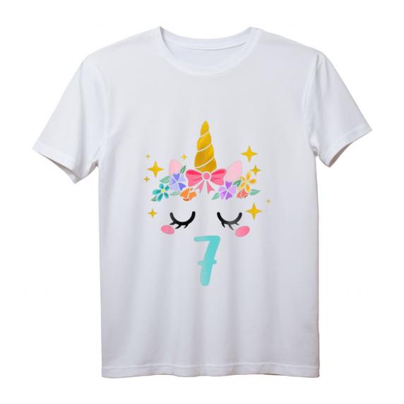 Kinder Einhorn Geburtstagsshirt für 7-Jährige – Perfektes Geschenk zum Geburtstag für Mädchen mit Einhorn-Motiv und Zahl Sieben
