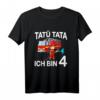 Kinder Feuerwehrmann mit Feuerwehrauto T-Shirt zum 4. Geburtstag – Perfektes Geschenk für Jungen und Mädchen im Kindergartenalter