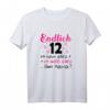 12. Geburtstag Mädchen T-Shirt - Endlich 12 Jahre, Lustiges Geschenk mit Herz und Sternen für Tochter, Nichte oder Enkelin