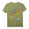 Baumaschinen T-Shirt für Kinder und Erwachsene – Baustellenfahrzeuge wie Bagger, Kran, Planierraupe, LKW & mehr