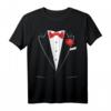 Lustiges schwarzes Smoking-rotes Bogen-weißes Hemd und Rose T-Shirt – Perfektes Geschenk für Hochzeiten, Geburtstage & festliche Anlässe