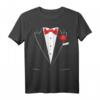 Lustiges schwarzes Smoking-rotes Bogen-weißes Hemd und Rose T-Shirt – Perfektes Geschenk für Hochzeiten, Geburtstage & festliche Anlässe